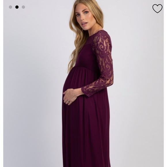 PinkBlush purple lace sleeve maxi maternity dress - Picture 5 of 7